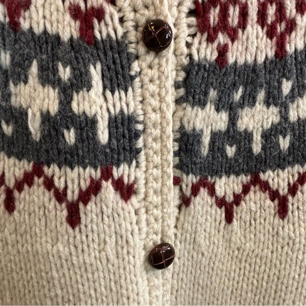 CARDIGAN Sz M Buttoned  Hooded Icelandic Design Seam Pockets Handmade Cardigan - Picture 3 of 8